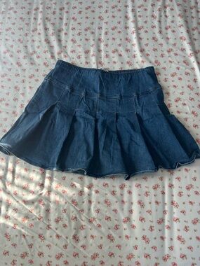 Hollister Dark Blue Denim Pleated Skater Skirt